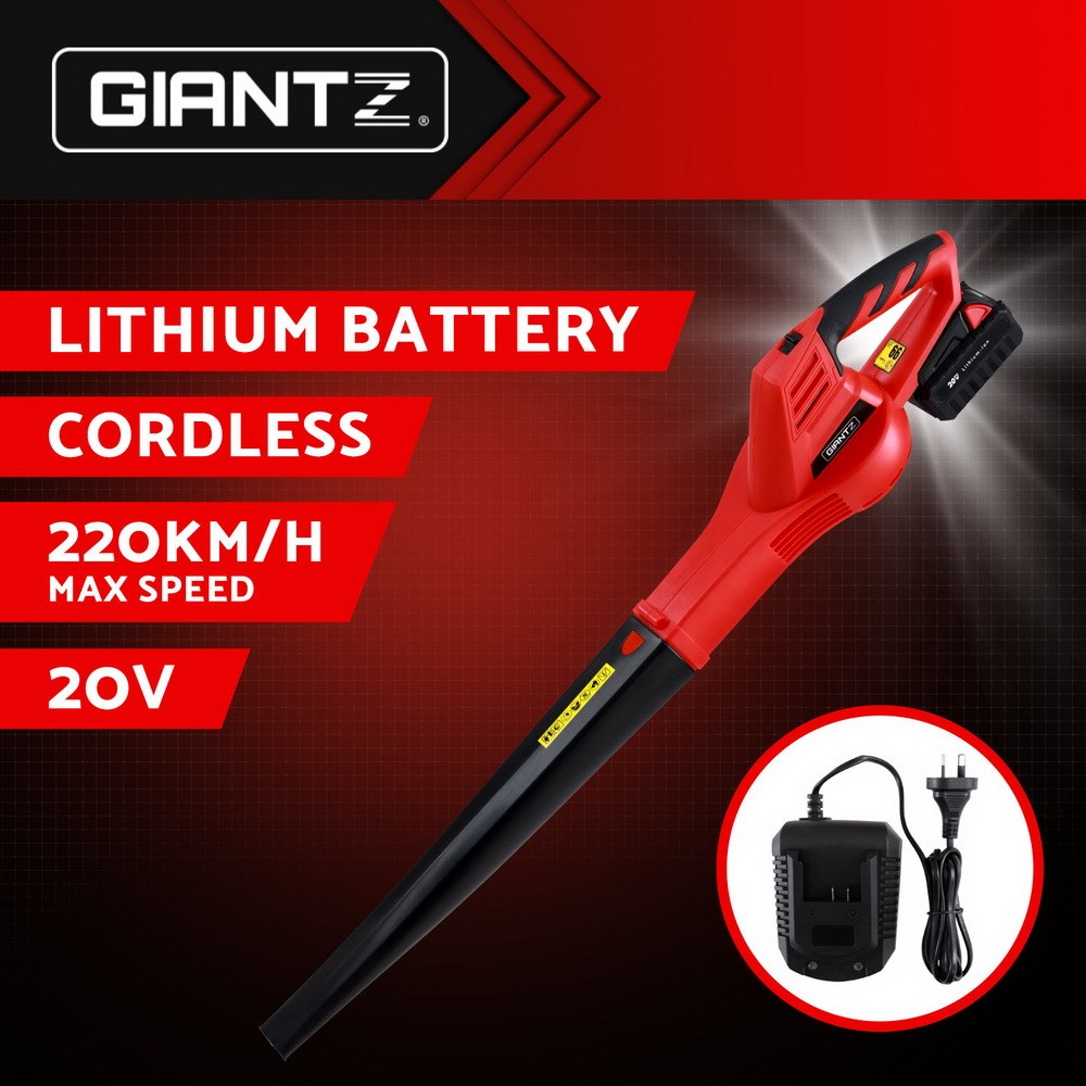 Giantz Cordless Leaf Blower 20V Lithium Battery Lightweight Black and Red SAA