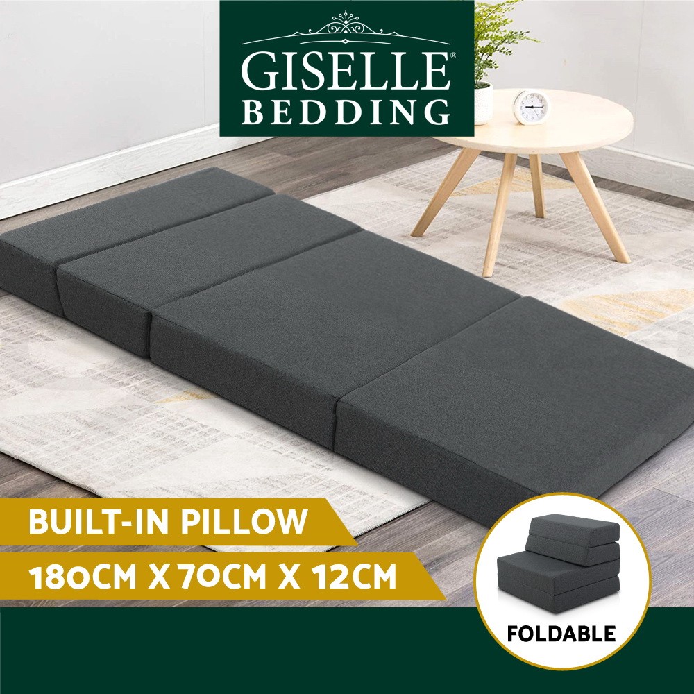 Giselle Bedding Foldable Foam Mattress Single Medium Dark Grey FOAM-MFM-LOGI-GY