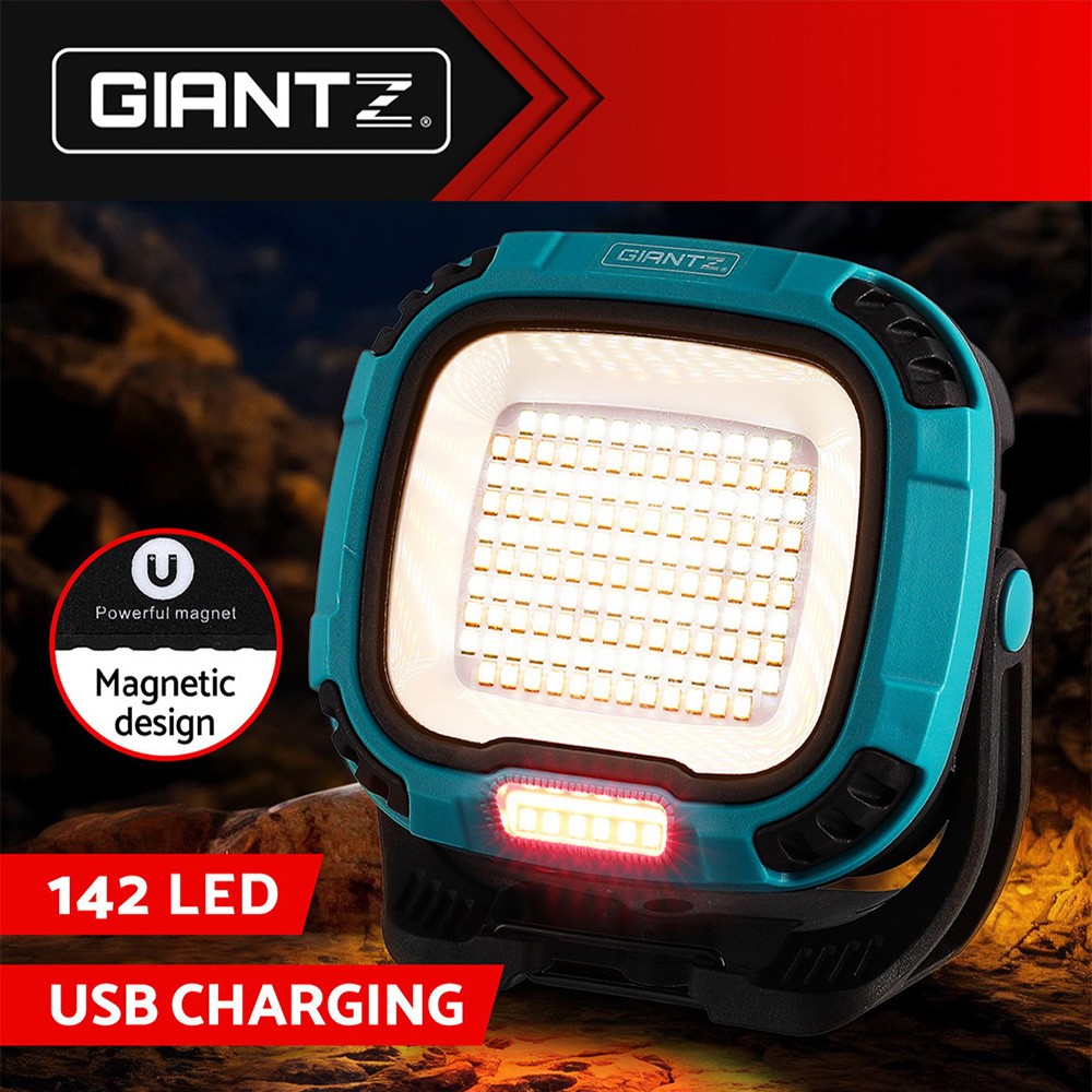 Giantz 142 LED Work Light USB 2000mAh Battery Torch Magnetic Stand Blue Camping