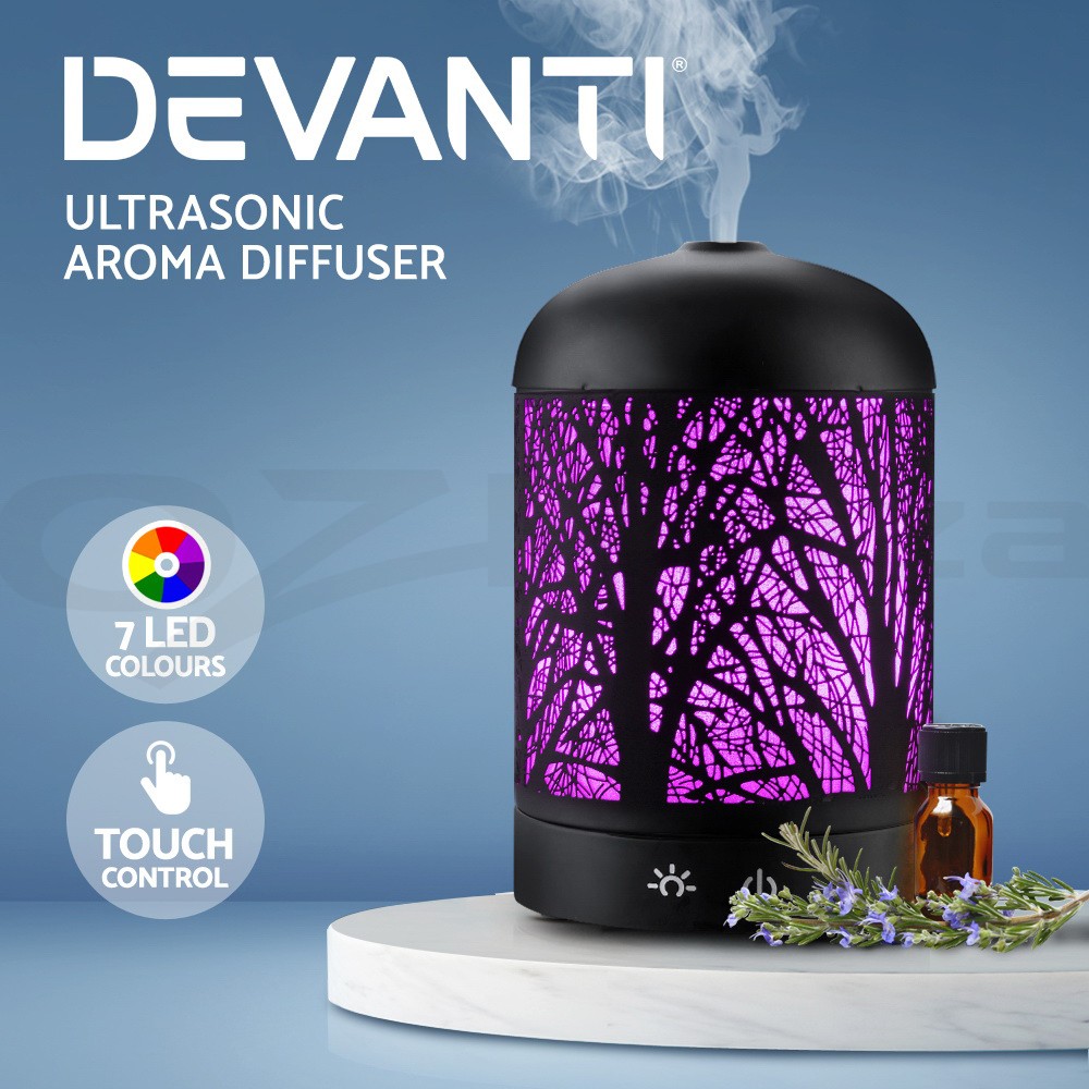 Devanti Ultrasonic Aroma Diffuser Humidifier 4-in-1 LED Night Light 160ml Black