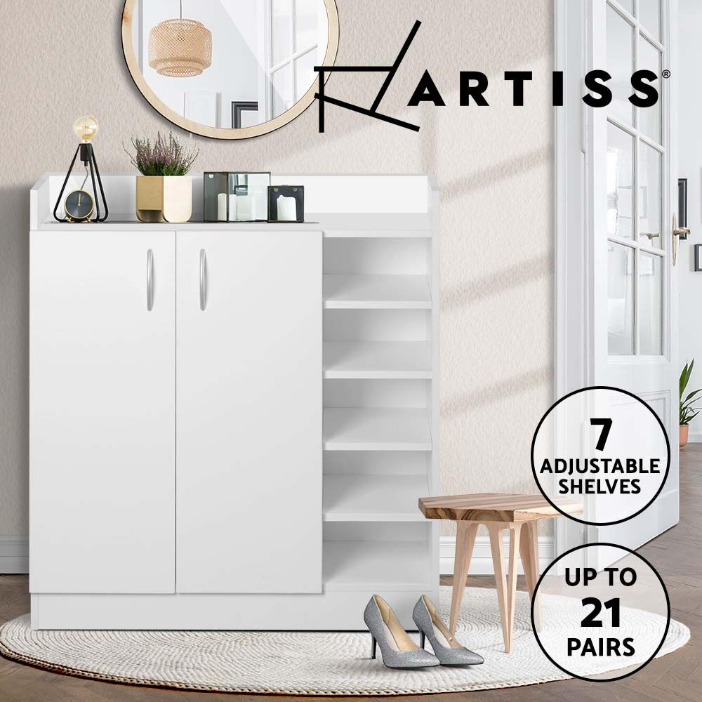 Artiss Shoe Cabinet 21 Pairs White With Doors 5 Shelves Modern 80cm 30cm 90cm