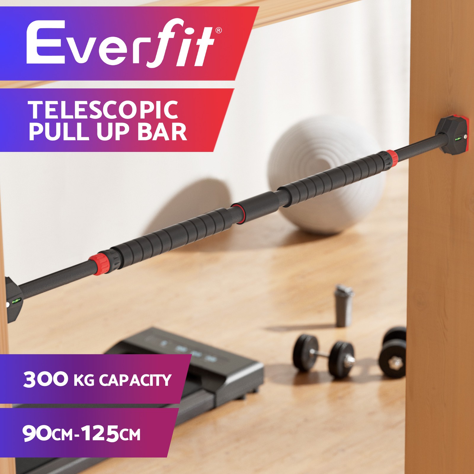 Everfit Telescopic Doorway Pull Up Bar 90-125cm 300kg Double Safety Lock Chin Up
