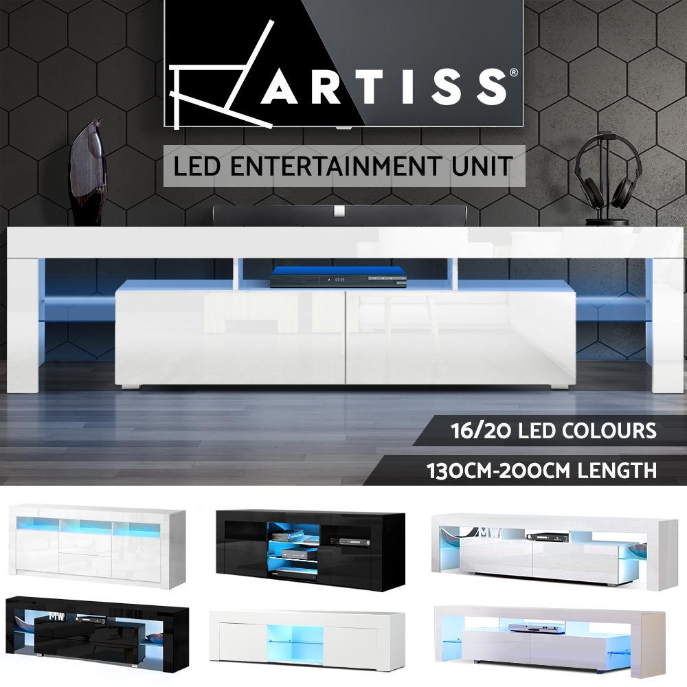 Artiss LED TV Entertainment Unit RGB High-Gloss Storage Cabinet 130cm Black