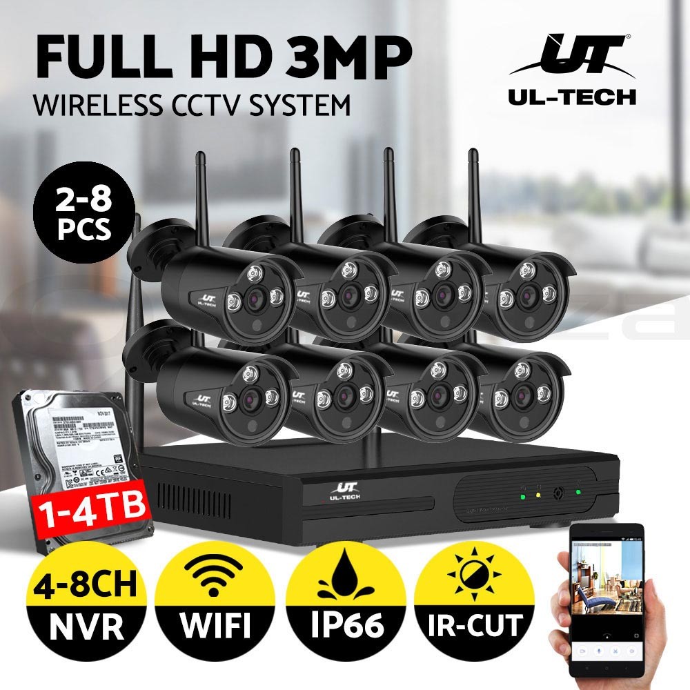 UL-TECH 8CH WiFi CCTV System 3MP Wireless Bullet Camera Outdoor Night Vision 2TB