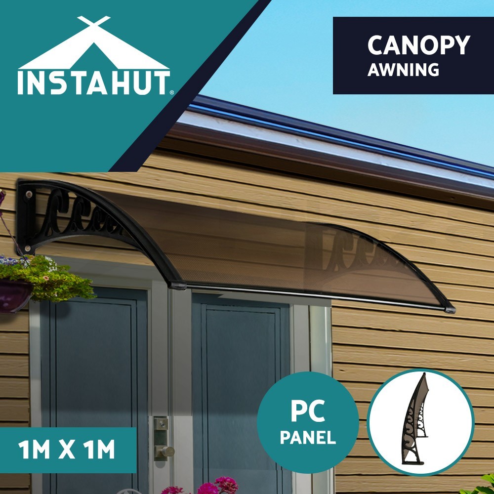 Instahut Door Window Awning AWNPC61X1BR 1X1M Brown 5mm Hollow PC Panel Canopy