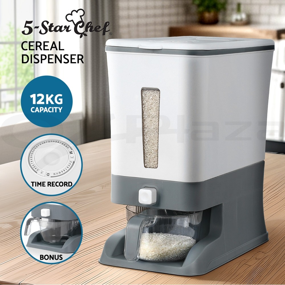 5-Star Chef Cereal Dispenser 12kg Food Storage Container One-Press Output Grey