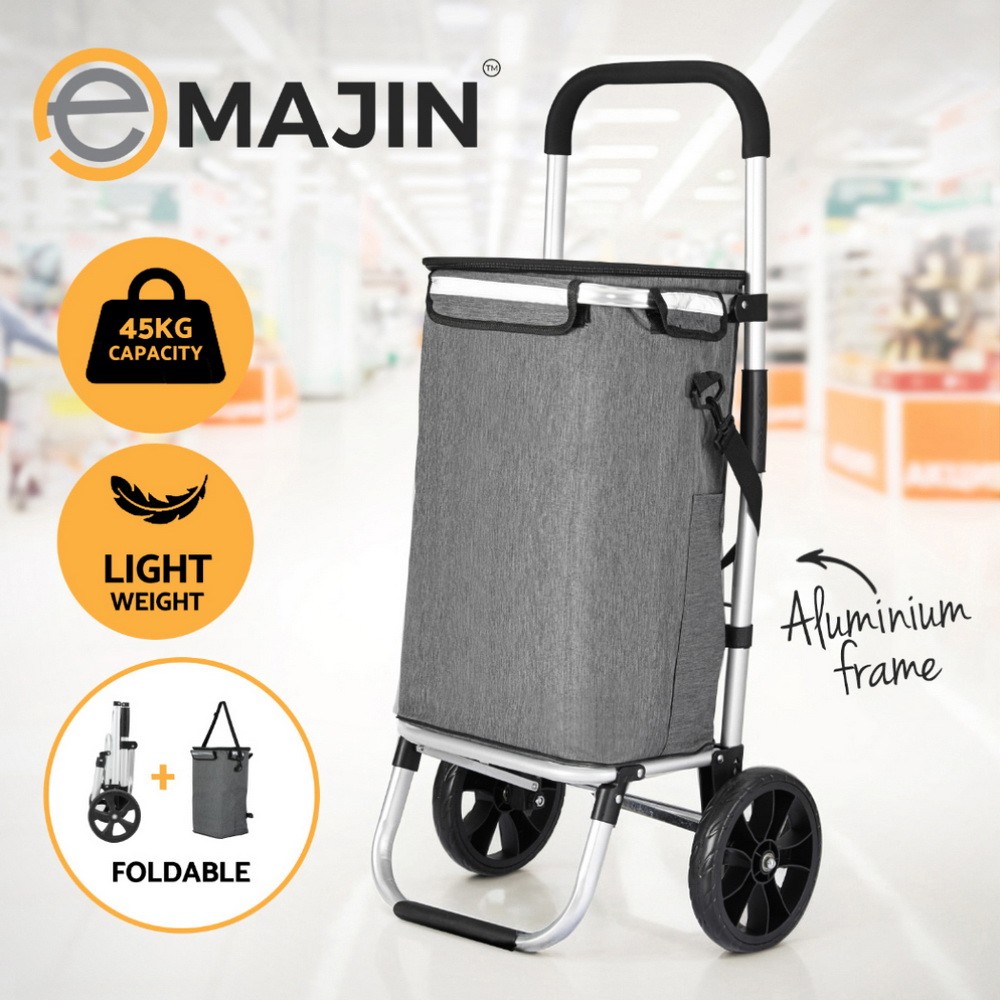 Emajin Foldable Shopping Trolley 45KG 45L Grey Oxford Cloth Two Side Pockets