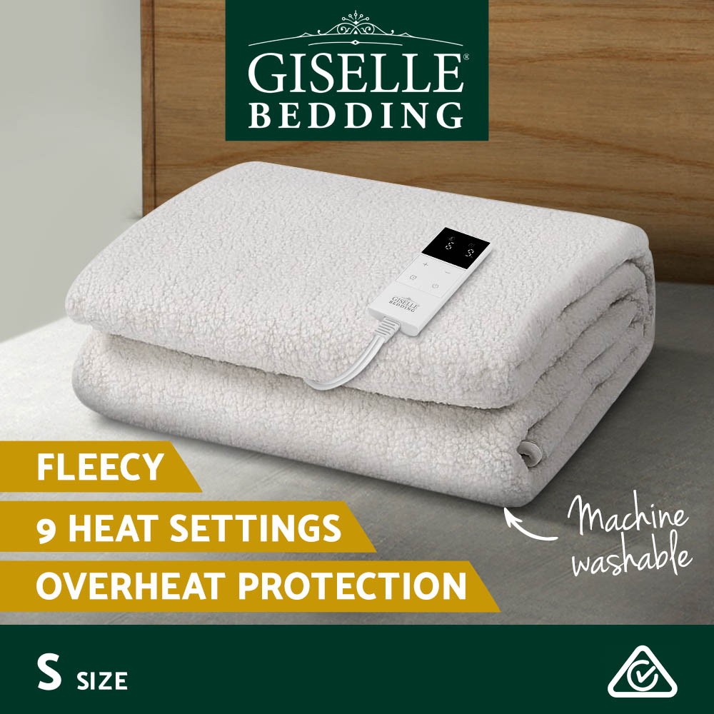 Giselle Electric Blanket Single Fitted Fleecy Underlay Machine Washable White