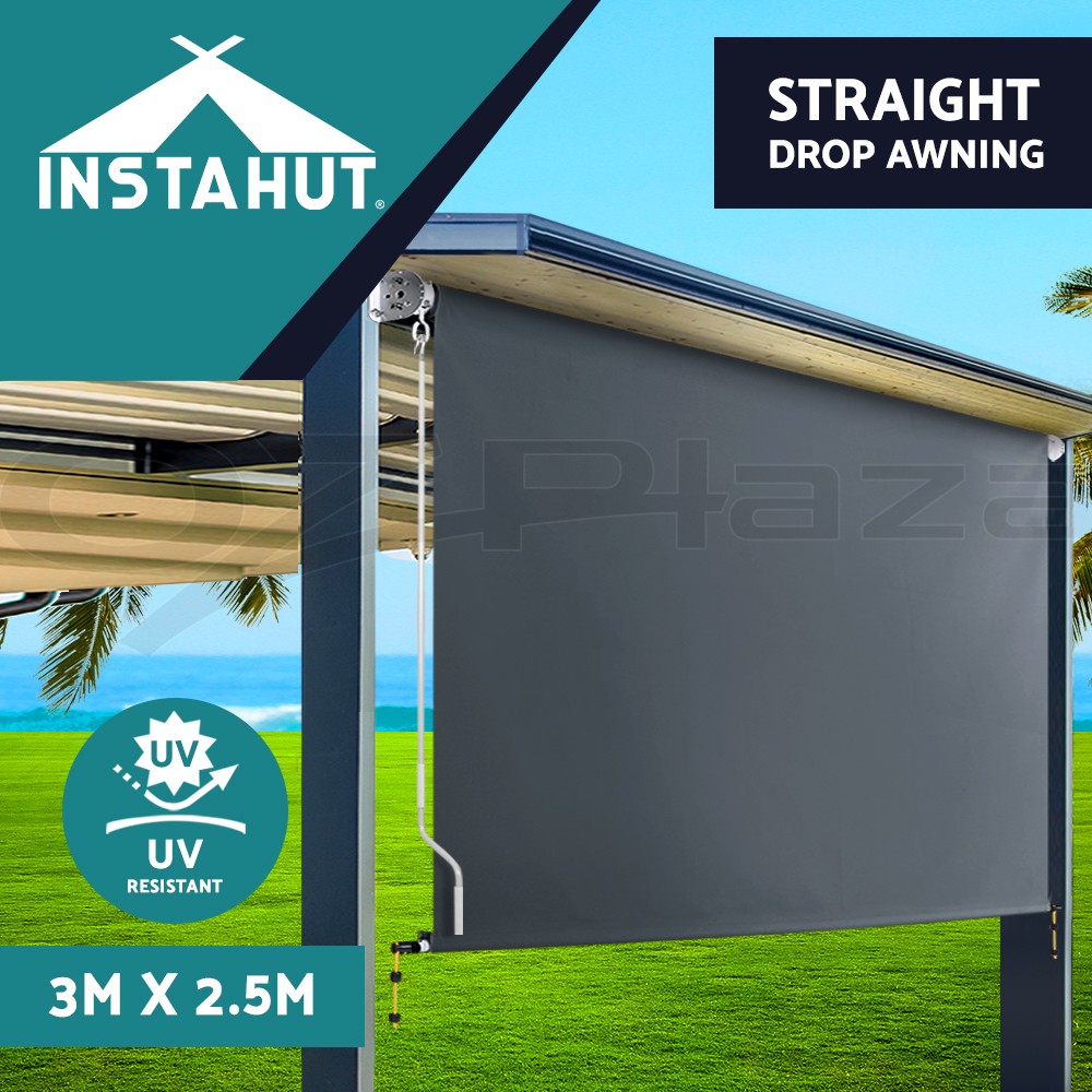Instahut Retractable Awning Privacy Screen 3M 2.5M Grey Aluminium Polyester UV
