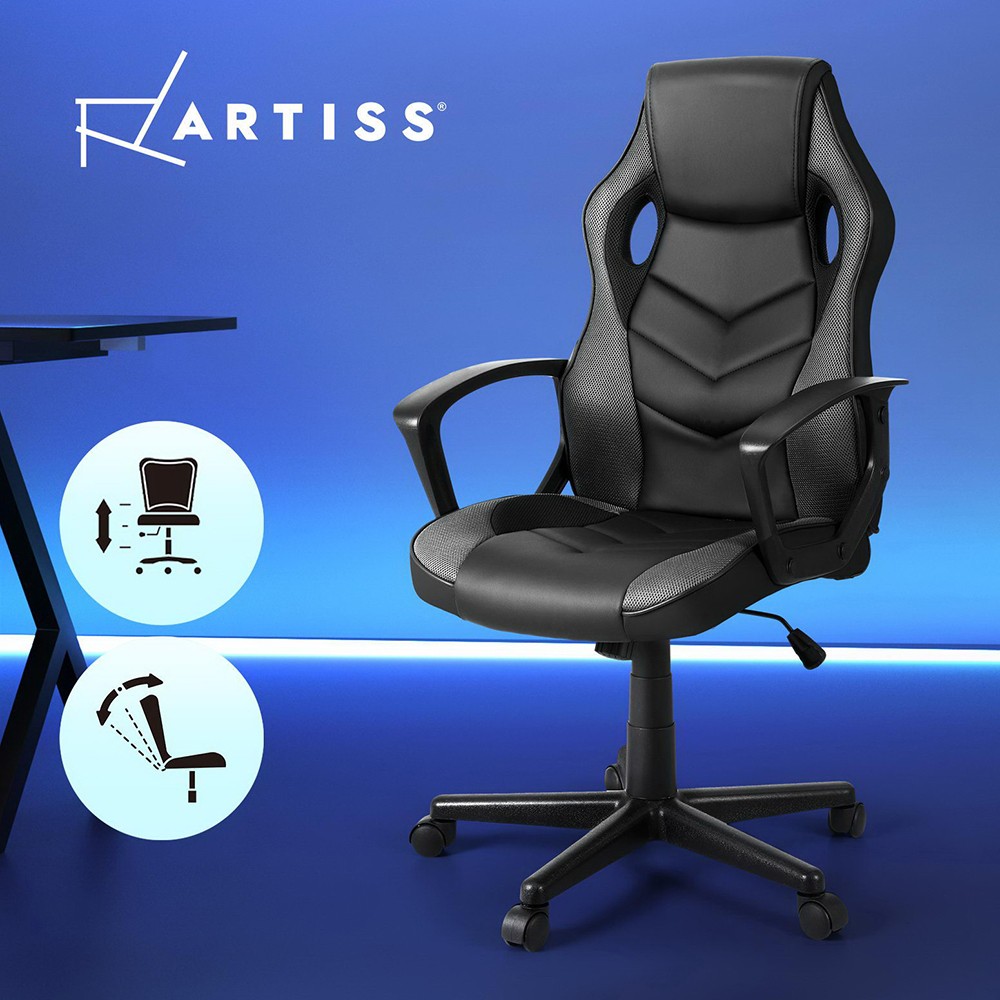 Artiss Gaming Office Chair High Back leather Mesh Grey 150kg Adjustable Height