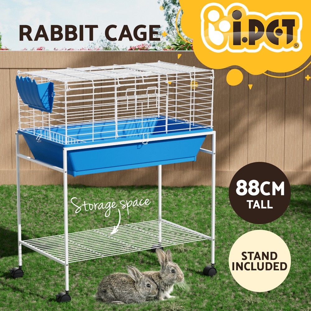 i.pet Rabbit Cage Guinea Pig Blue Metal 79cm x 47cm x 88cm with Stand Hay rack