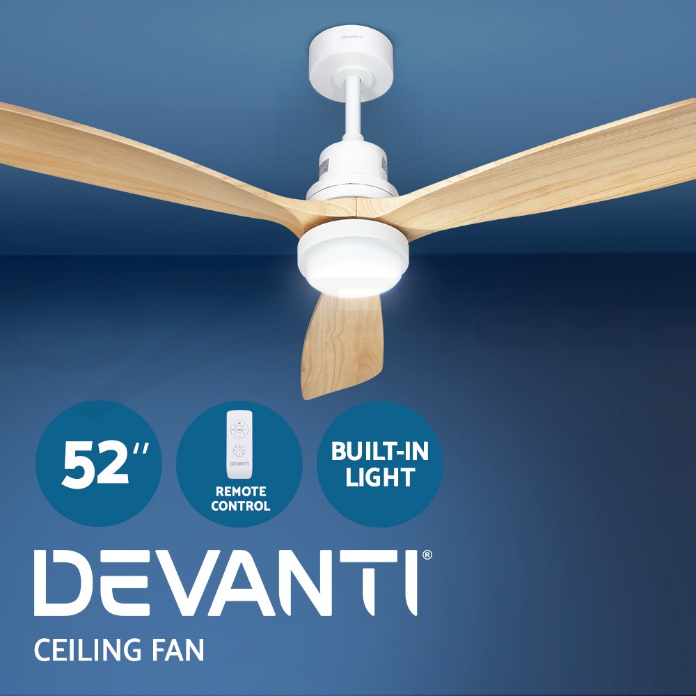Devanti 52-inch Ceiling Fan 4 Blade 70W AC Motor LED Remote Control Timer Quiet