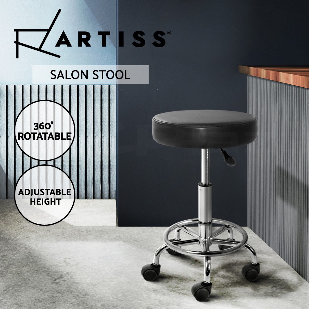 Artiss Salon Stool Adjustable Swivel PU Leather Black 360 Rotatable Gas Lift