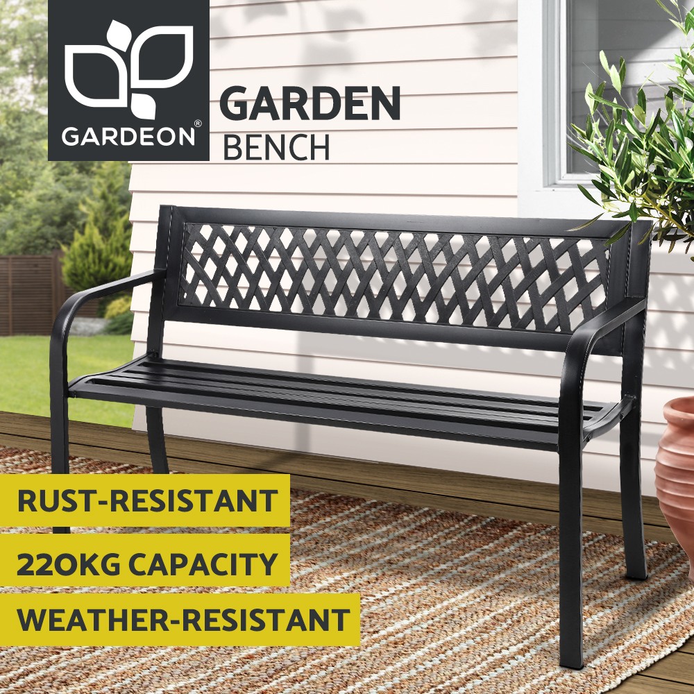 Gardeon Garden Bench Steel Outdoor Patio Chair Black 119cm 220kg PVC Backrest