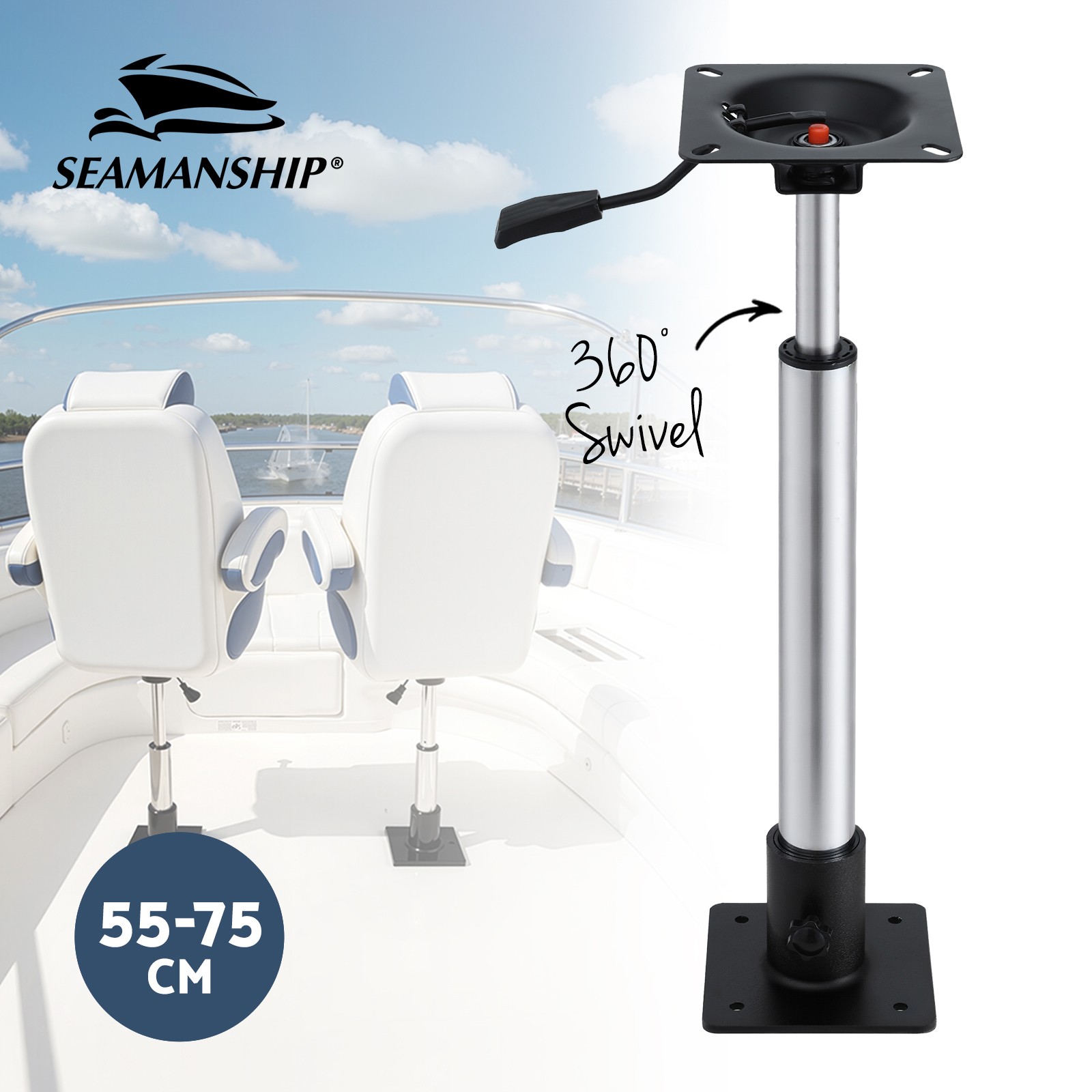 Seamanship Boat Seat Pedestal Gas Lift Adjustable 550-750mm 360 Swivel 180kg