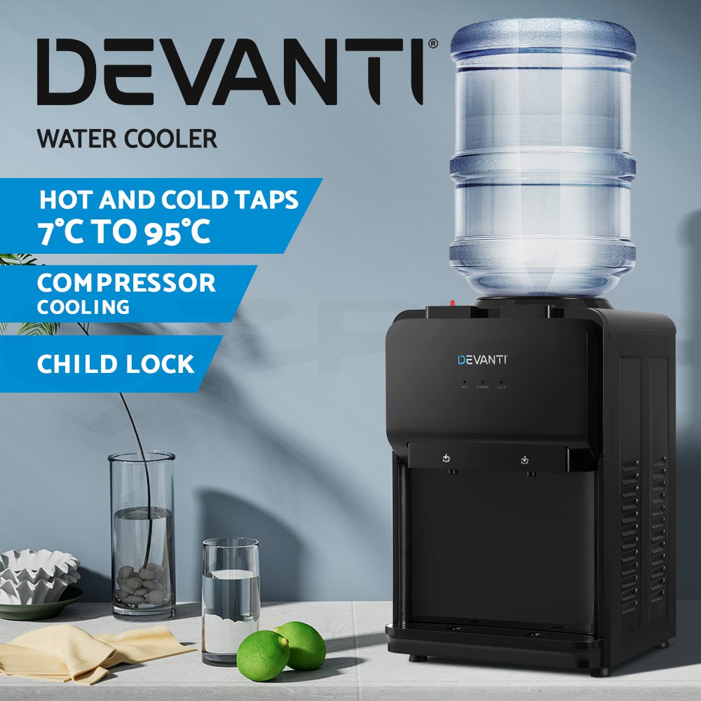 Devanti Water Cooler Dispenser Bench Top Cold Dual Taps Compressor Cooling Black