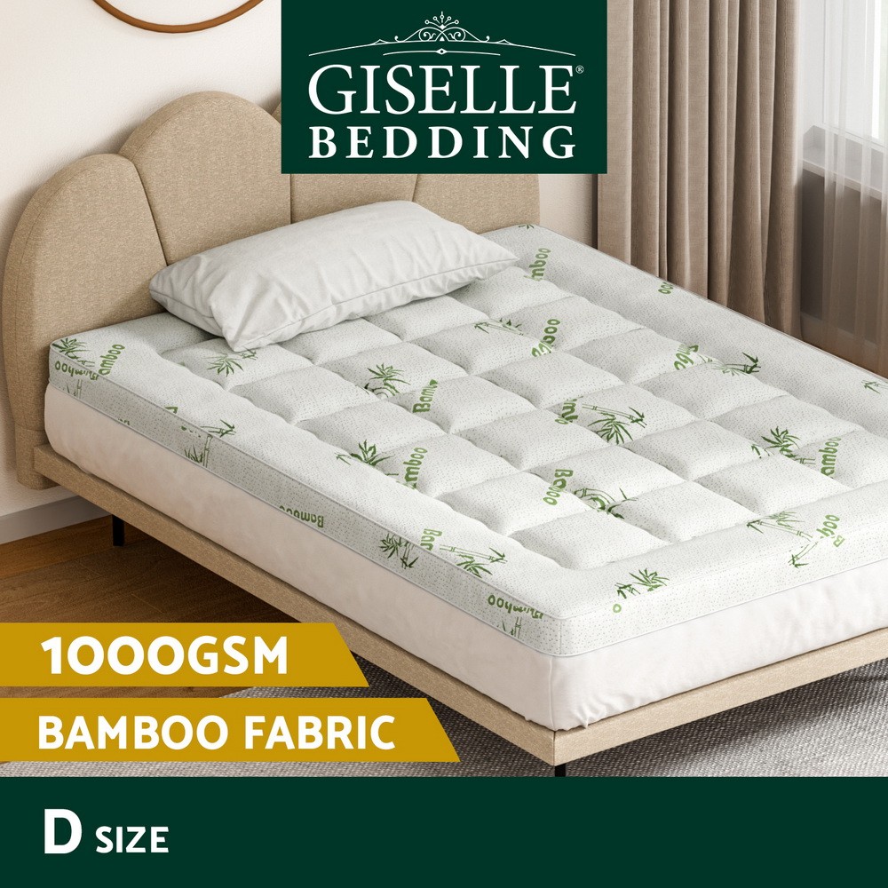 Giselle Bedding Pillowtop Mattress Topper 7.5cm Bamboo White Breathable Double