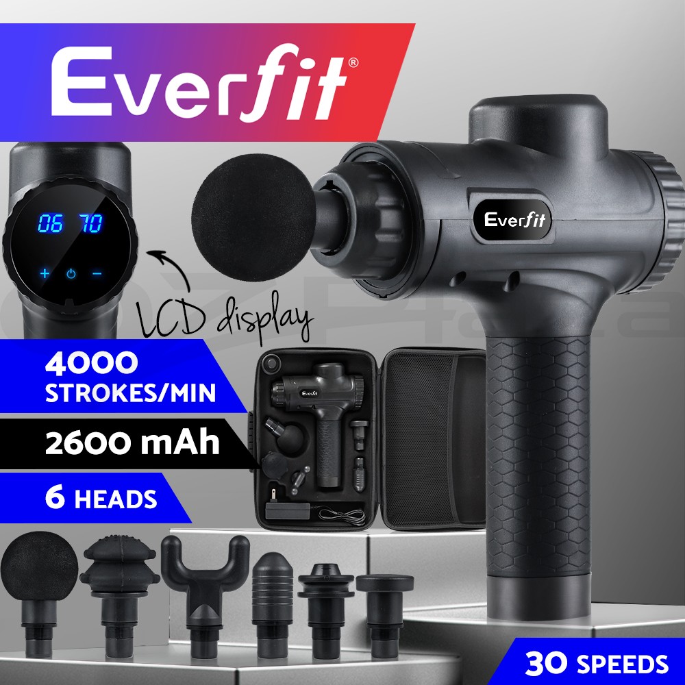 Everfit Massage Gun 6 Heads LCD 20V Brushless Motor Black Full Body Percussion