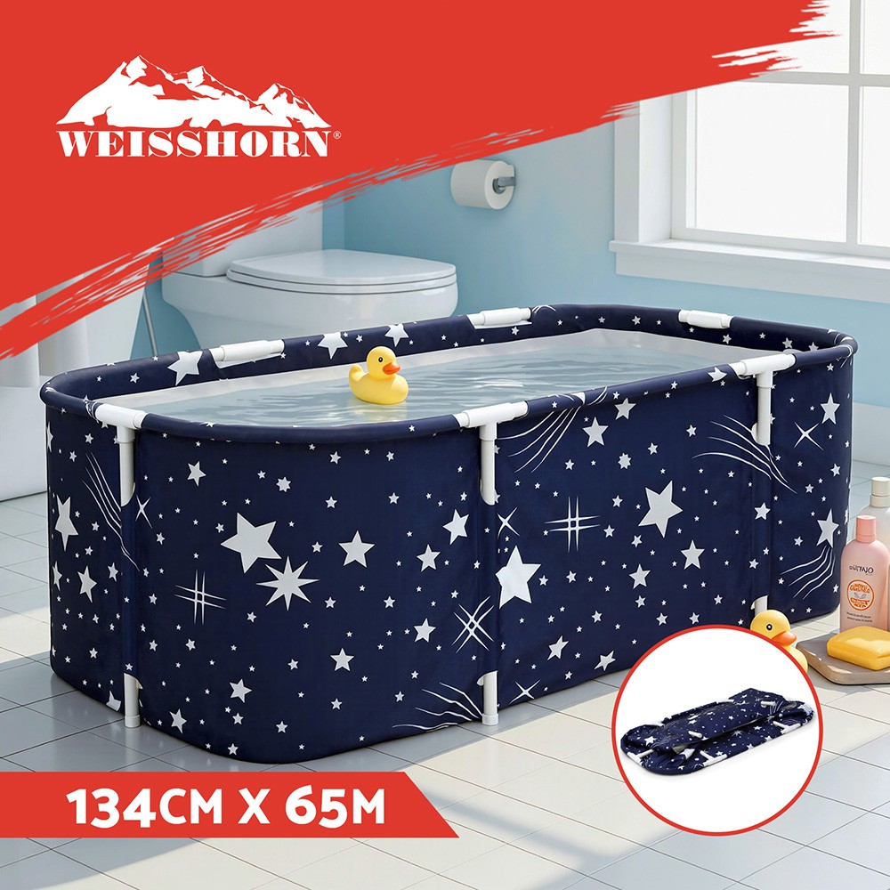 Weisshorn Foldable Bathtub 134x65cm Navy Blue PVC Inflatable Drain Pipe Air Pump