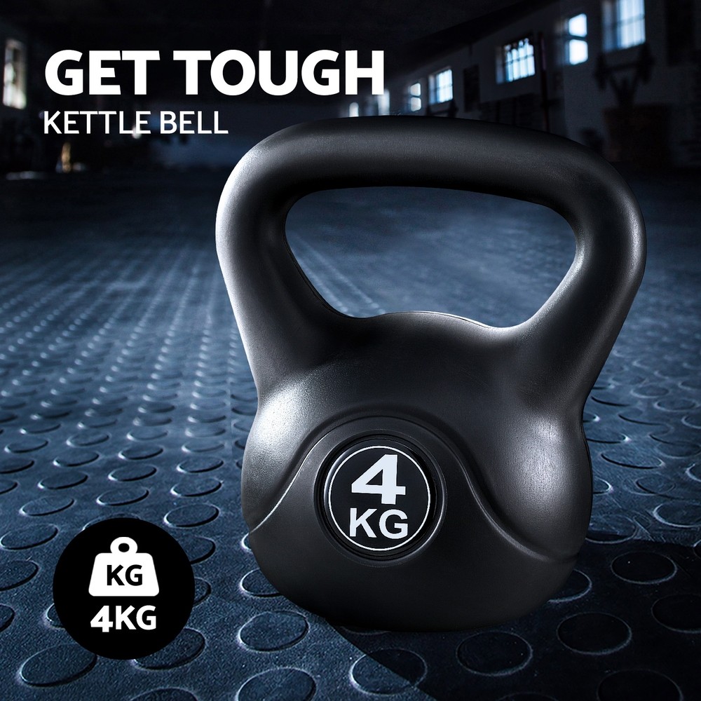 Everfit 4kg Kettlebell Black Concrete Filled Anti-slip Grips Gym Home Workout