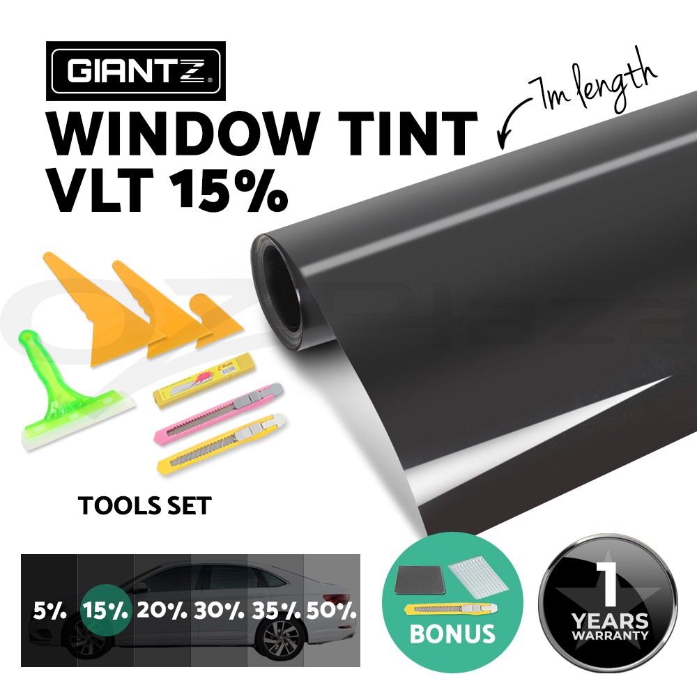 Giantz Window Tint Kit 15 VLT 76cm 7m Black Film Roll Car Home Tools UV Squeegee