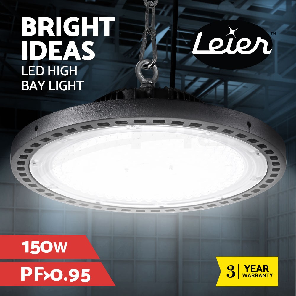 Leier LED High Bay Lamps 150W UFO HBL-UFO-N210C-BK 15000 Lumen SAA Black 150cm