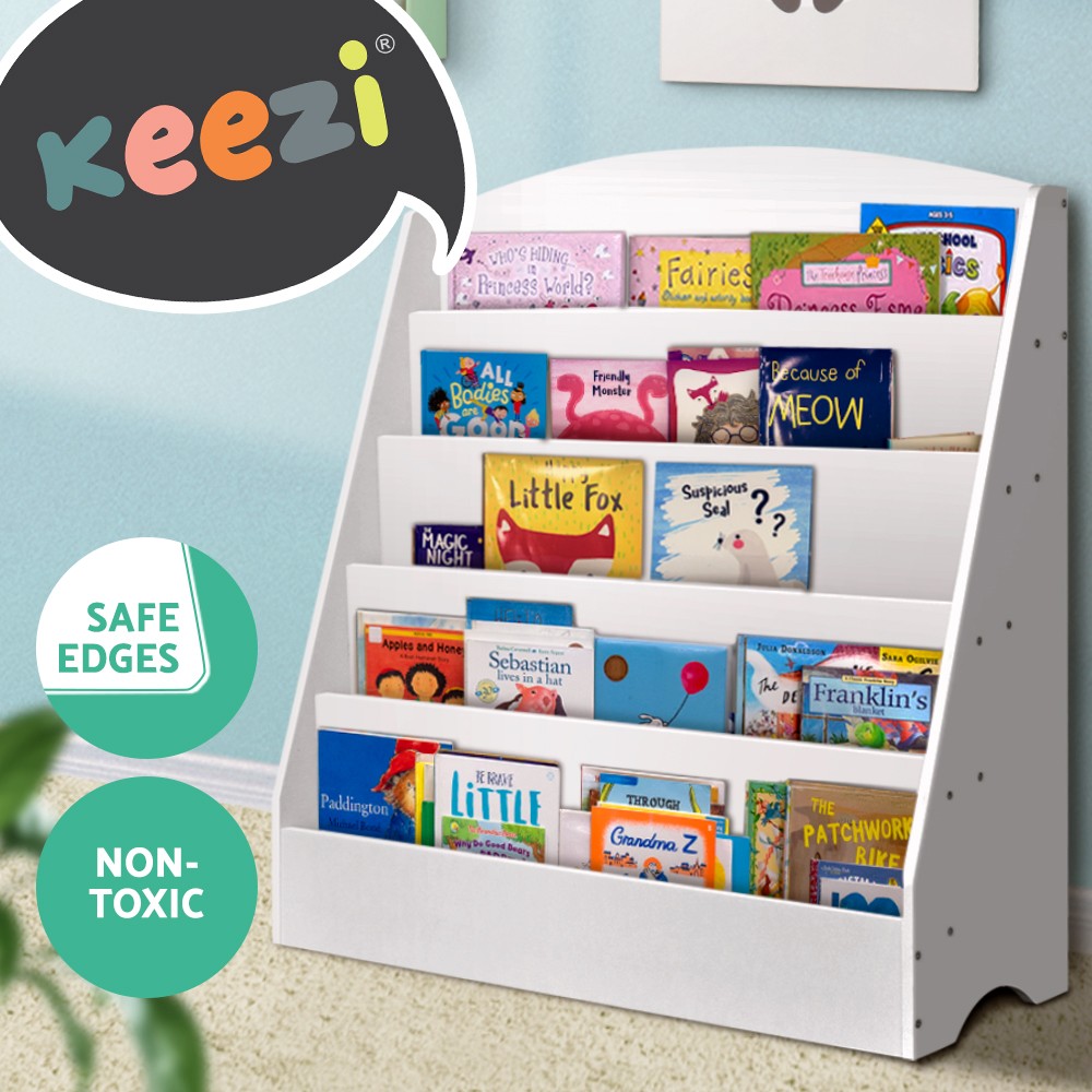Keezi Kids Bookshelf 5 Tiers White Bookcase Organiser 80cm 30cm 85.5cm Assembly