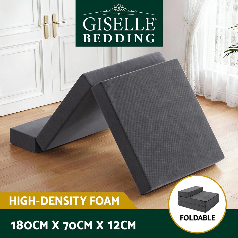 Giselle Bedding Foldable Foam Mattress Single Grey 180cm x 70cm x 12cm Washable