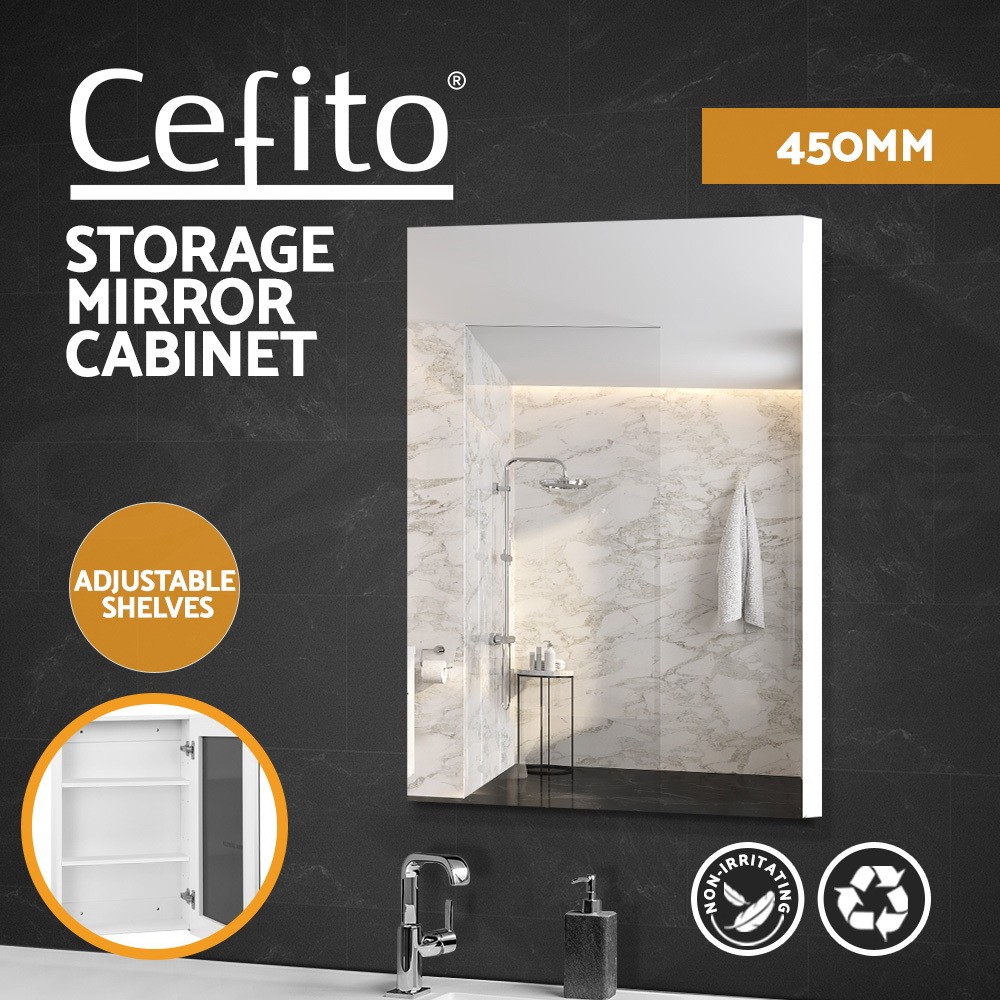 Cefito Bathroom Mirror Cabinet BV-MC-6008-WH Wall Mounted White 450x720mm Gloss