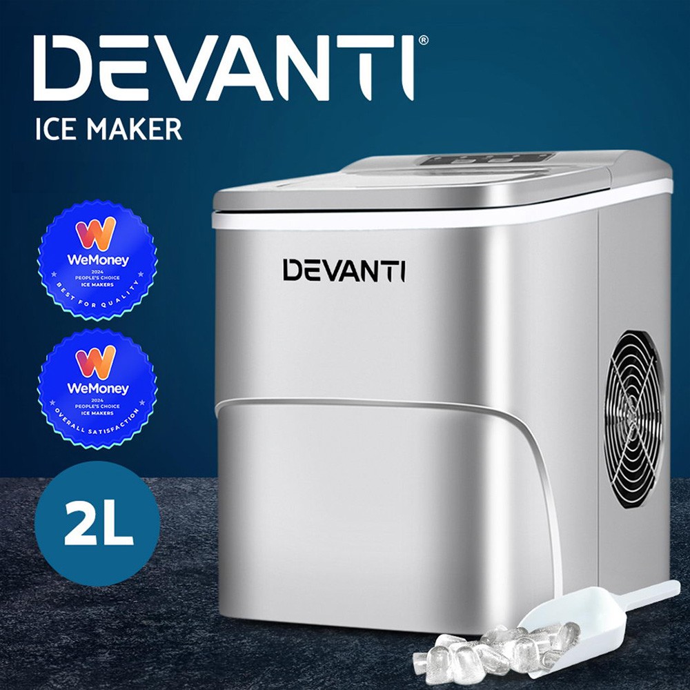 Devanti Portable Ice Maker Countertop 12kg/ 24hr 2L Silver Bullet-shaped 0.7kg