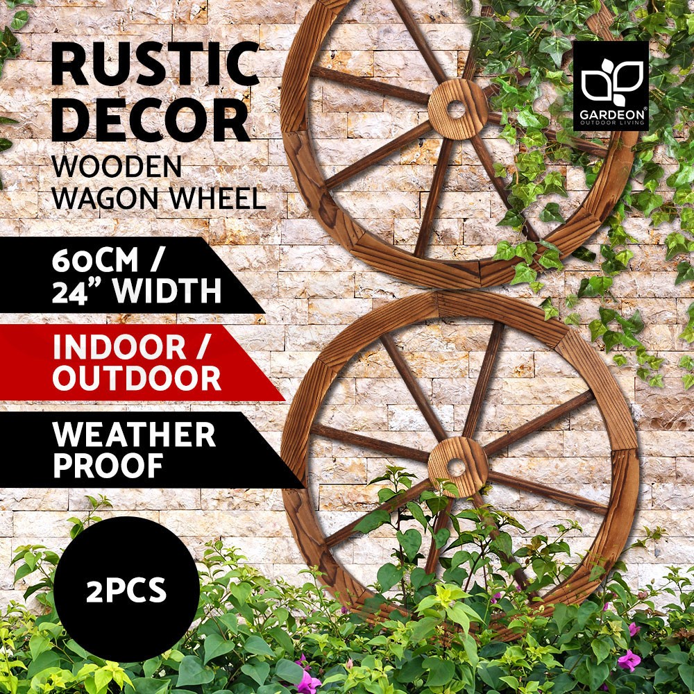 Gardeon 2X Wooden Wagon Wheel Rustic Weatherproof Indoor Outdoor Fir Wood 60cm