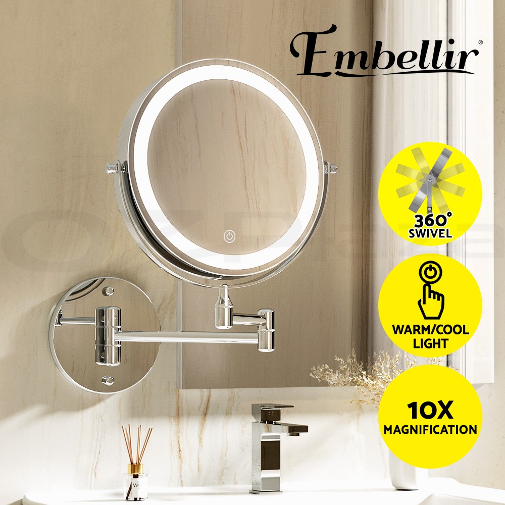 Embellir LED Extendable Makeup Mirror 10X Magnifying Dual Sided 54 LED Silver