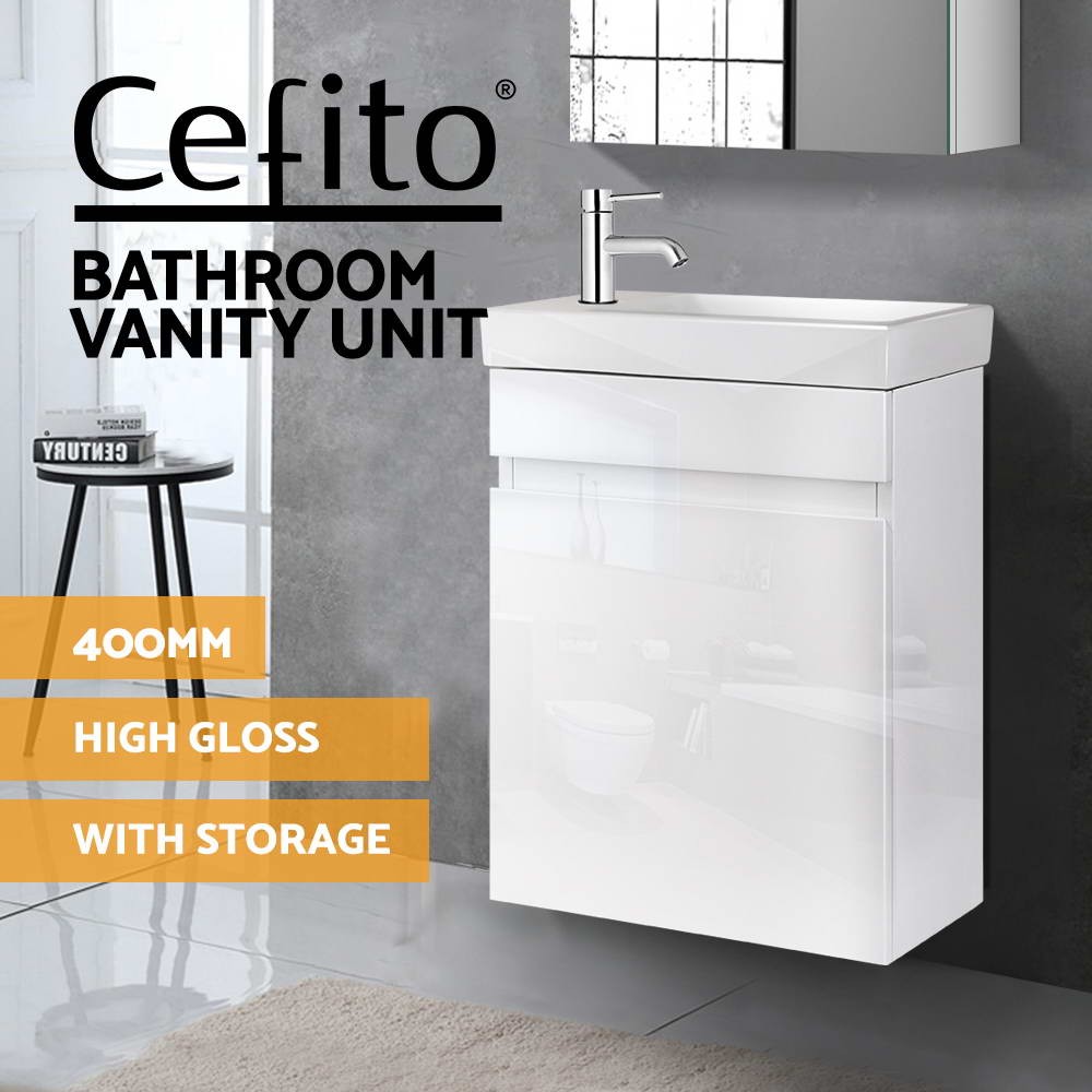 Cefito Wall Hung Vanity Unit Basin 400mm White Bathroom Storage Cabinet MDF E1