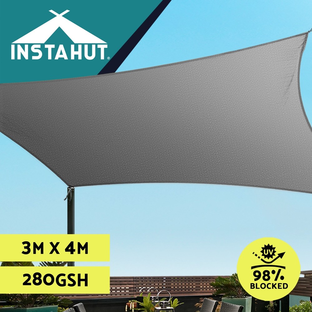 Instahut Shade Sail Canopy Grey 3x4m 280gsm Polyethylene Weather resistant UV