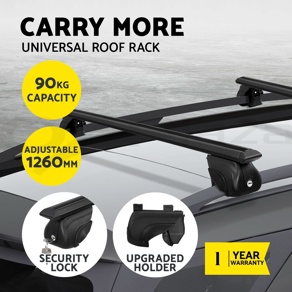 Giantz Universal Aluminium Roof Rack Cross Bars 126cm Black 90kg Anti-theft