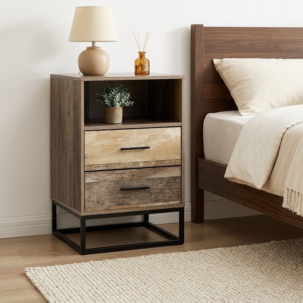 Artiss BADAN Bedside Table 2 Drawers Shelf Storage Cabinet Industrial 40cm 62cm