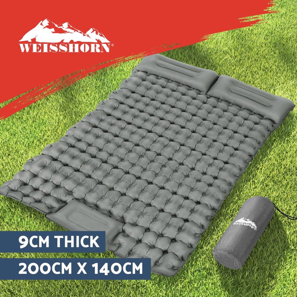 Weisshorn Self-Inflating Mattress Double 9cm Pillow Carry Green Water-resistant