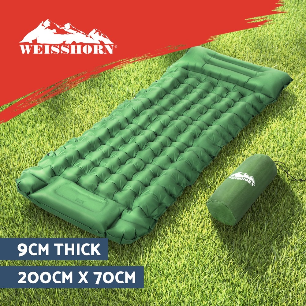 Weisshorn Self Inflating Mattress Air Bed Single 200 cm 70 cm 9 cm Green Pillow