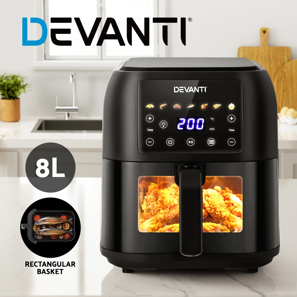 Devanti 8L Air Fryer LCD 1700W Black Oil Free Dishwasher-safe Air Circulation