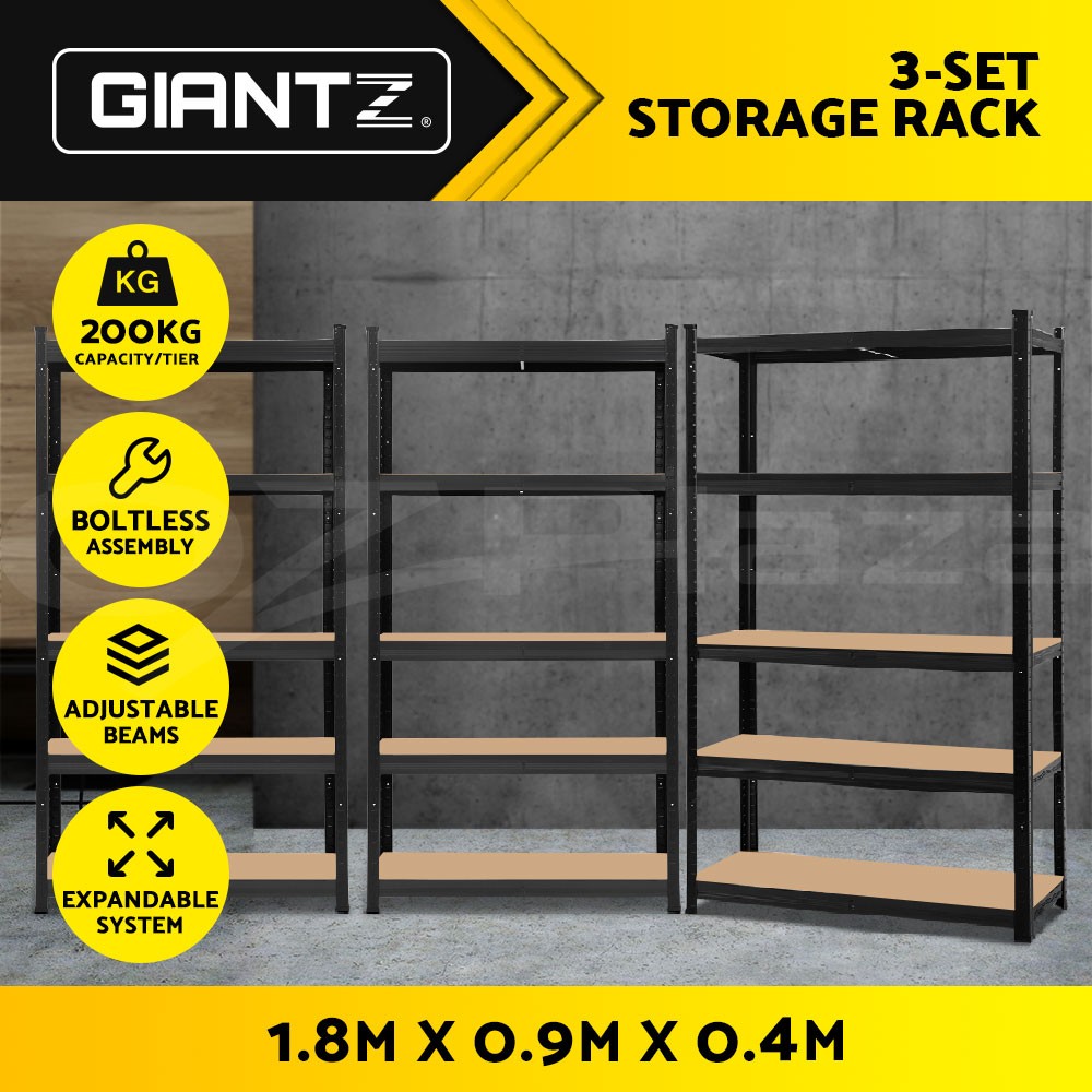 Giantz Warehouse Shelving Rack WR-E-9X18-GVN-BKX3 Black 1000KG/Rack 3x1.8M