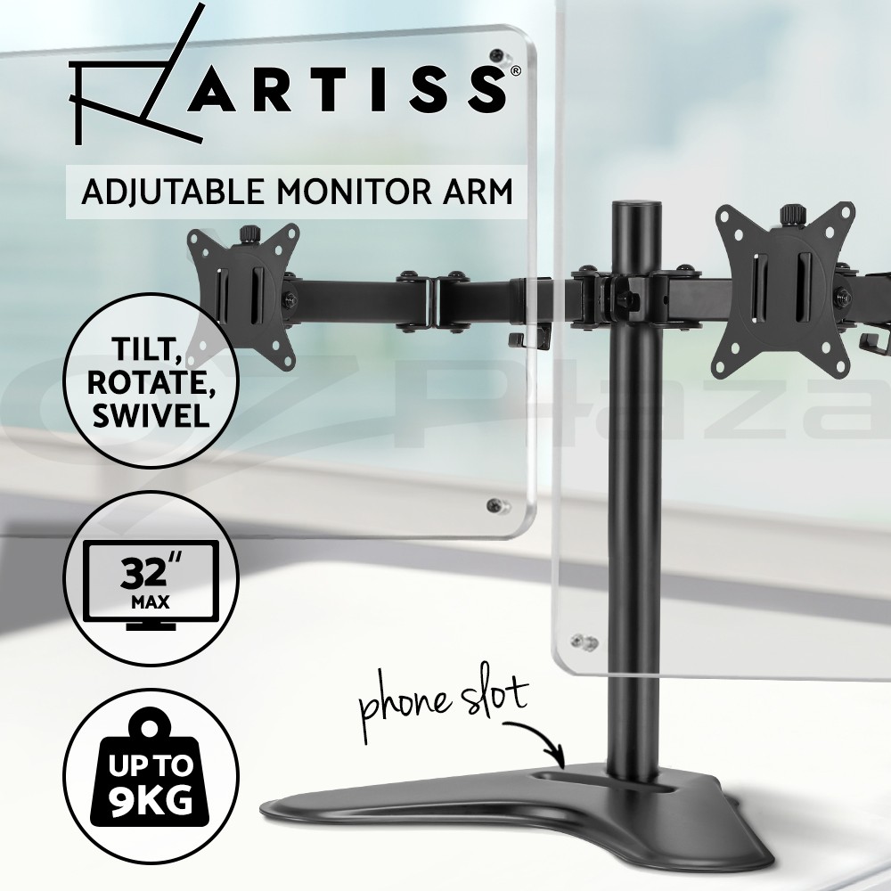 Artiss Dual Monitor Arm Stand Freestanding VESA Up to 32 9kg Black MABDT24BK