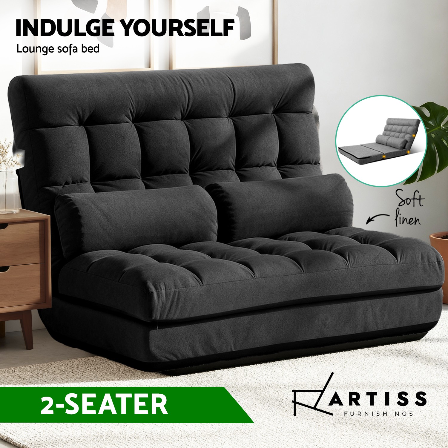 Artiss Floor Lounge Sofa Bed Recliner 3 Adjustable sections Charcoal Suede 167cm