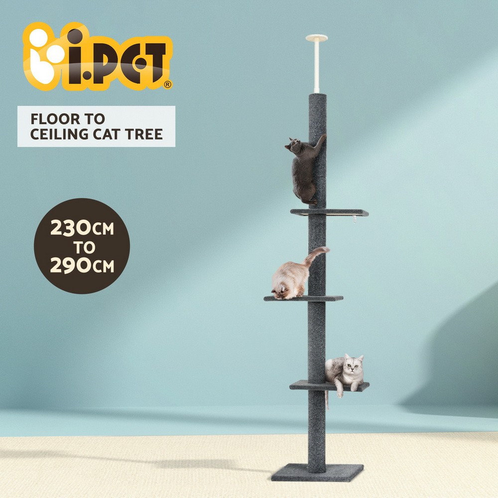 i.Pet Cat Tree Scratching Post floor-to-ceiling 290cm Sisal Ultra-Plush Cover