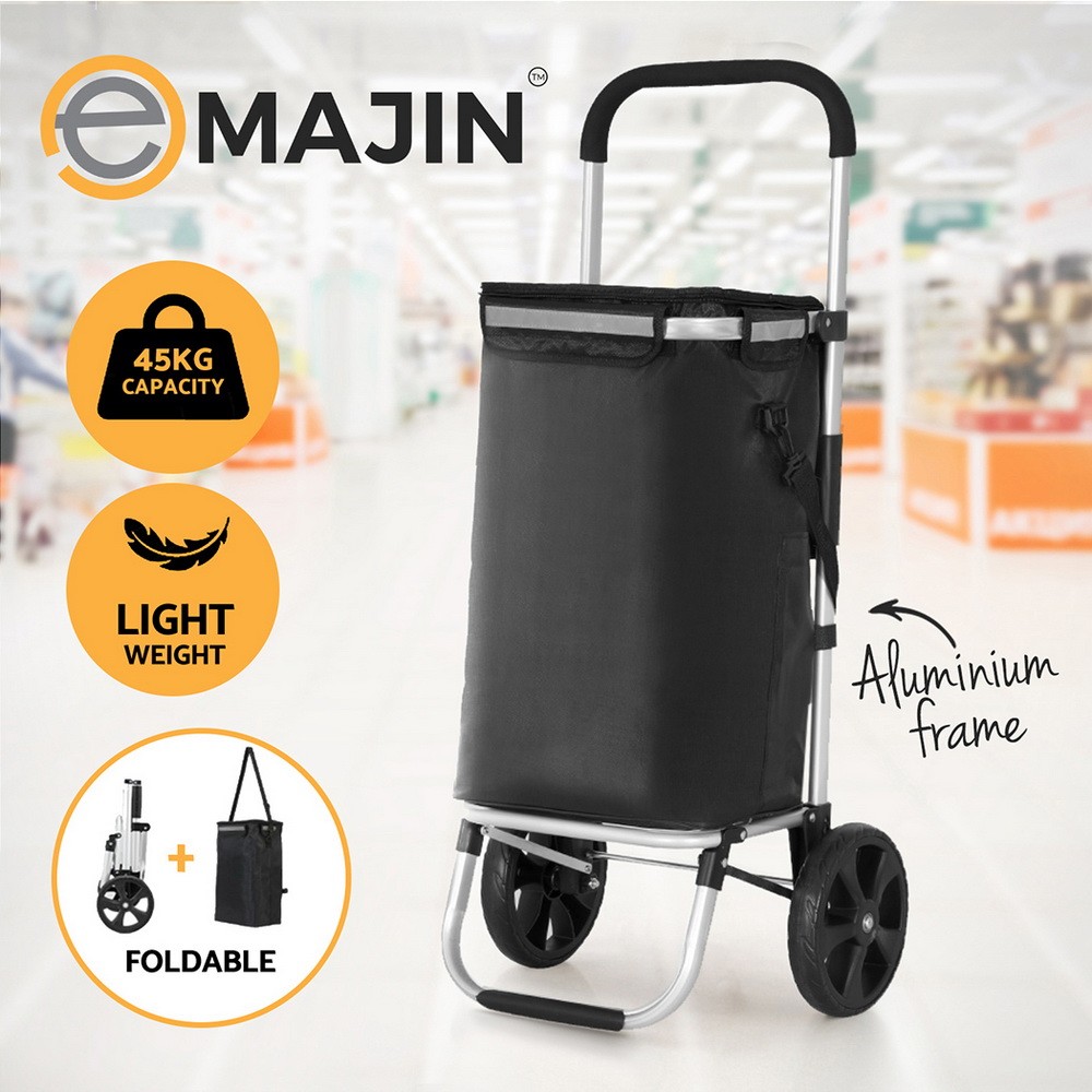 Emajin Foldable Shopping Cart Trolley Aluminium 45KG 45L Black Water Repellent