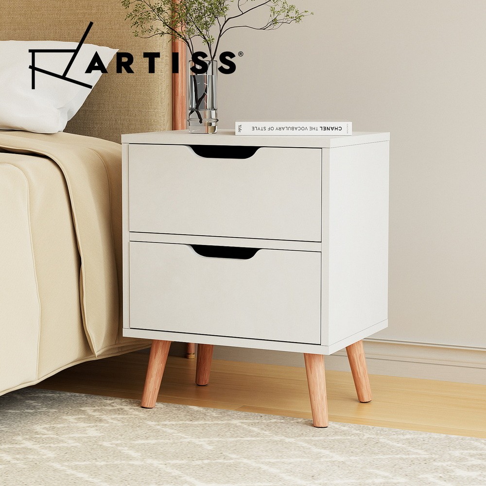 Artiss Boden Bedside Table Two Drawers Black Particle Board Storage 40cm 30cm