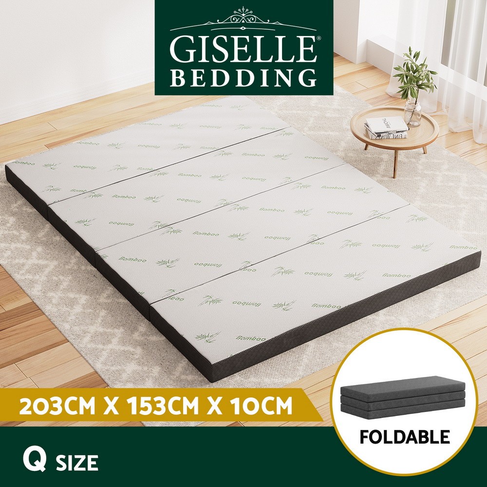 Giselle Bedding Foldable Foam Mattress Queen Size Tri-fold Dark Grey Washable