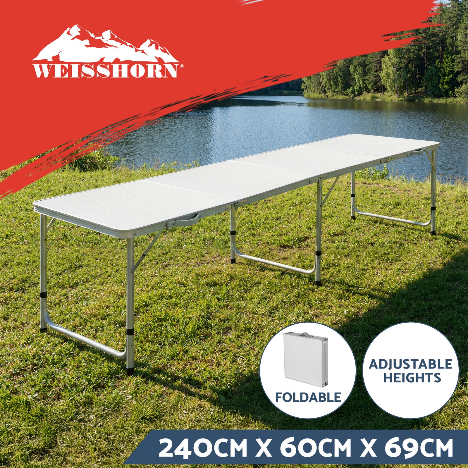 Weisshorn Folding Camping Table 240CM Aluminium Portable Silver 40KG Outdoor