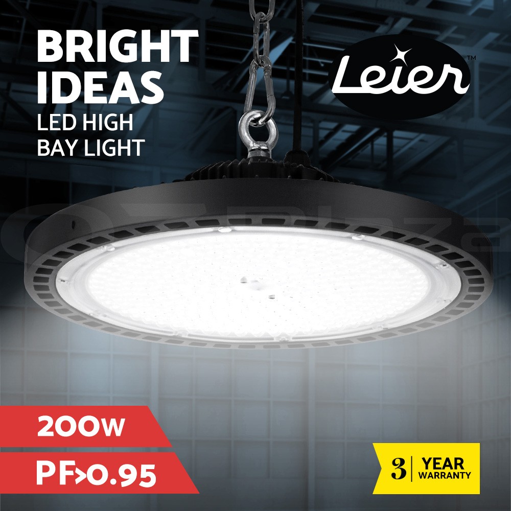 Leier LED High Bay Lamp 200W UFO HBL-UFO-N280C-BK Warehouse SAA Approved Black