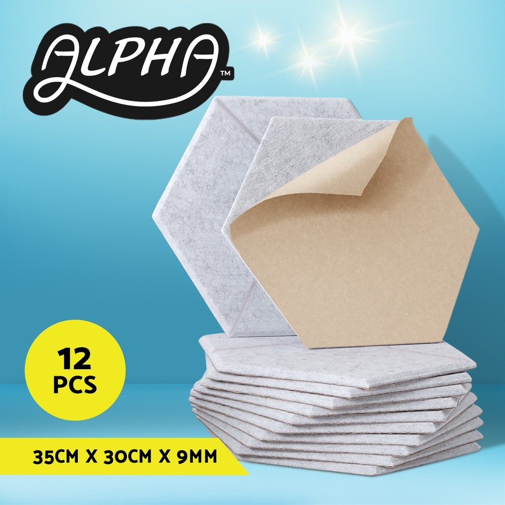 Alpha Acoustic Foam Mat 12pcs Soundproof Tiles Self-Adhesive Grey 35x30x0.9cm