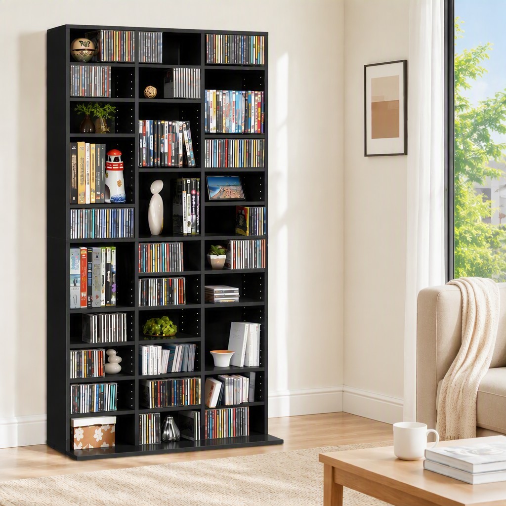 Artiss CD DVD Bookcase Media Storage Rack 36 Shelves Black 194.5cm Adjustable